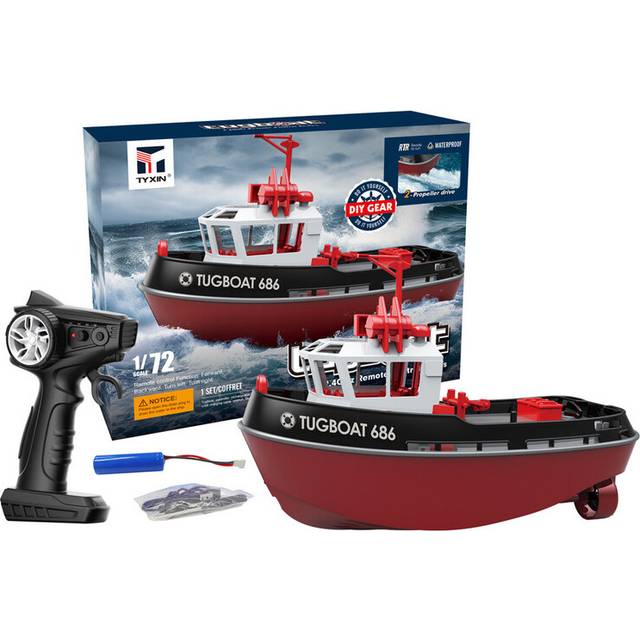 Remote Control Tugboat 1:72 Simulation Red Fire Boat 2.4g Toy Model Decorated Fishing Boat Children's Christmas Birthday Gift  maxp
