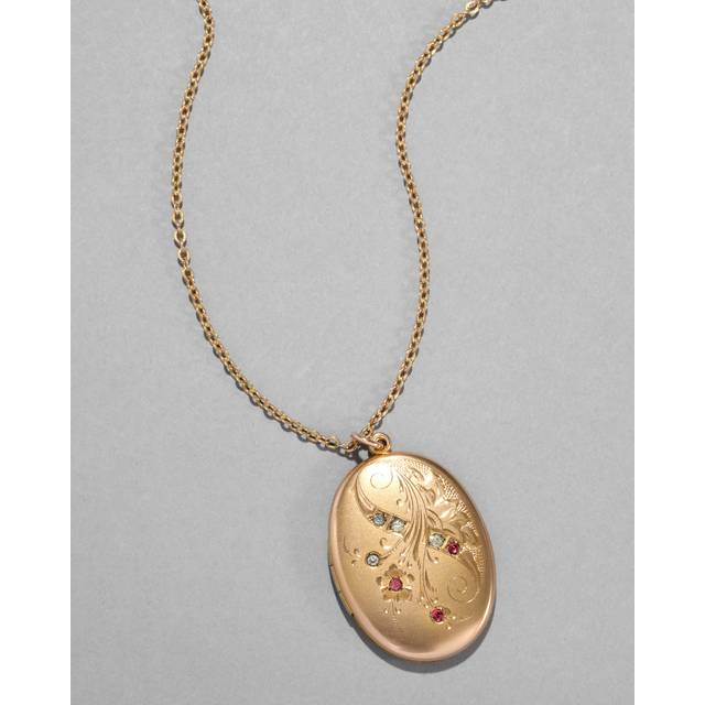 Alexis Bittar Antique 1920S 14K Gold Filled Hand Etched Floral Oval Locket Necklace in Pink  | Statement Jewelry from Alexis Bittar (One Size)