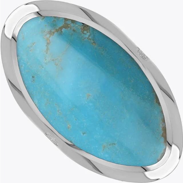 Sterling Silver Turquoise Hallmark Large Oval Ring - Silver
