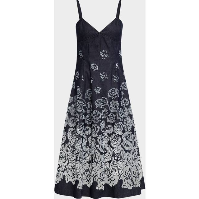 V-Neck Rose Denim Devore Sleeveless Midi Dress - INDIGO - 8