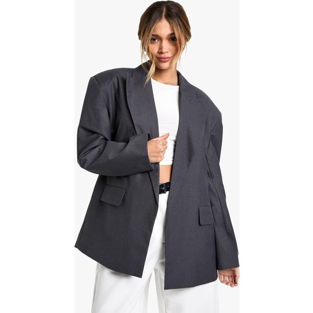 Womens Extreme Lapel Oversized Open Blazer - Grey - 12