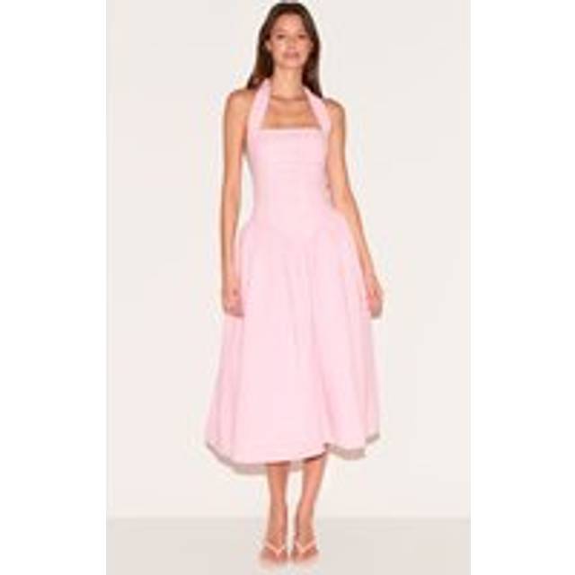 Candy Pink Embroidered Cotton Halterneck Midaxi Dress, Pink - 12