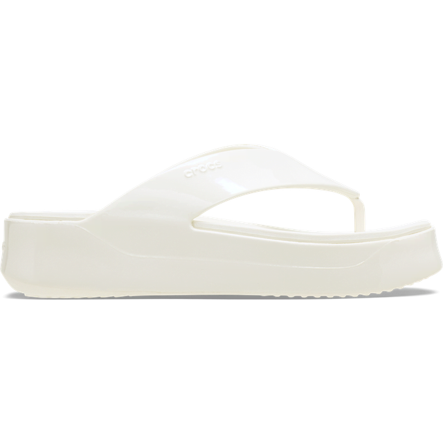 Crocs Getaway Platform Patent Flip Flops - Off White, Off White, Size 7, Women