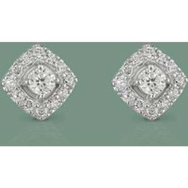 John Greed Signature Silver Pave CZ Square Halo Stud Earrings For Women - silver
