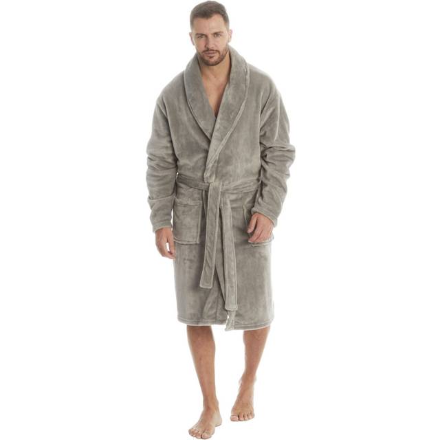 (Grey Shawl Plush, Medium) Mens Hooded Shawl Collar Dressing Gowns For Him Soft Robe With Pockets Warm Winter Big And Tall Plus Size M L Xl Xxl 3Xl 4X