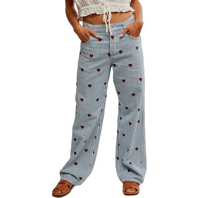 Free People Bugged Out Blue Combo Straight Leg Jean