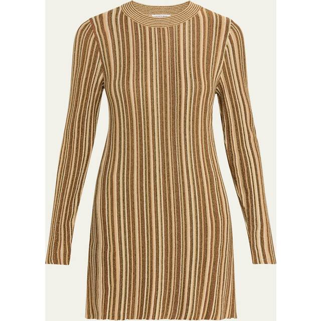 Jane Stripe Long-Sleeve Mini Dress - GOLD BRONZE - Large