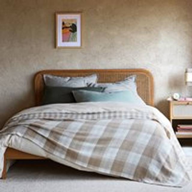 Checked Cotton Gauze Bedspread, Calix - beige - 180X230CM