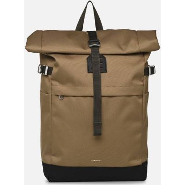 SANDQVIST ICON Rolltop backpack M - Olive Drab with Black Leather (One Size)