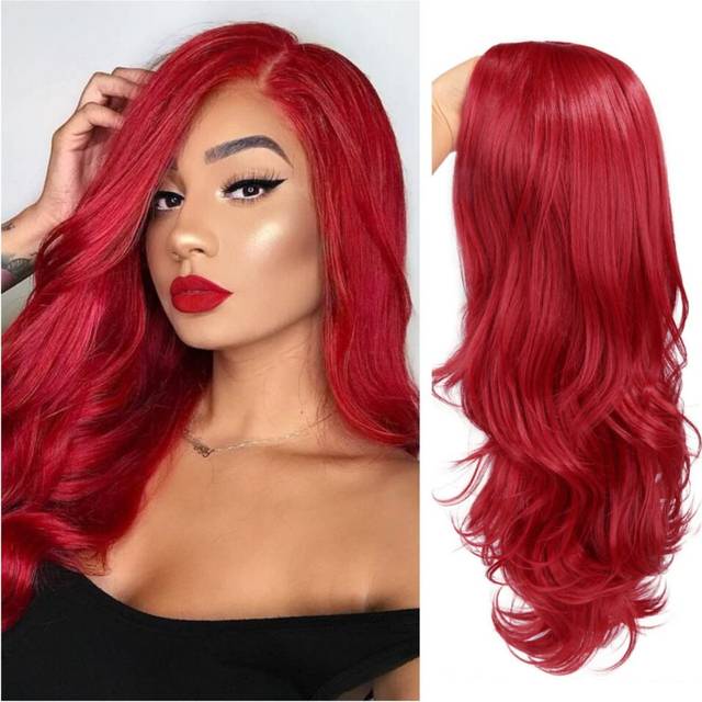 Red Wigs Long Wavy Synthetic Wig Middle Part Heat Resistant Fiber Natural Looking Party Cosplay Full Wigs for Women