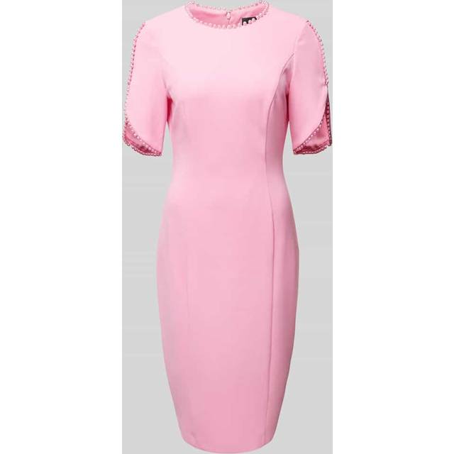 Crepe Midi Length Sheath Dress With Pearl Trimmed Sleeves In Cherry Blossom - 14