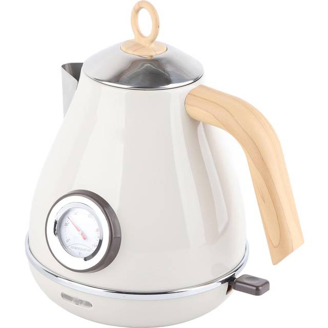 1.7L Electric Kettle Retro Wood Grain Dry Boil Protection Home Electric Kettle with Temperature L vit