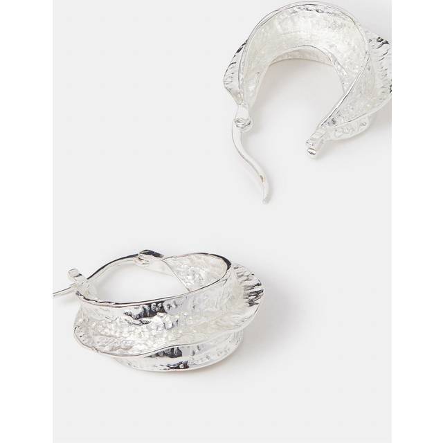 Red Sterling Silver-plated Chunky Hammered Hoop Earrings - Accessorize - One Size