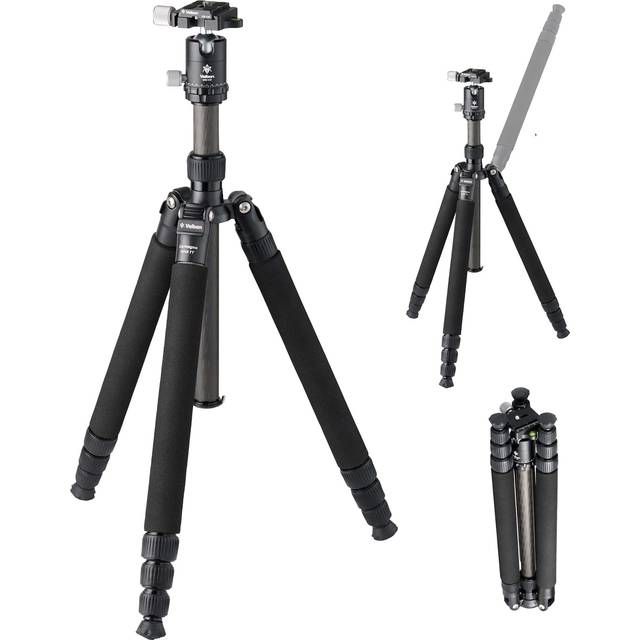 Velbon Travel Carbon Tripod 4 Tiers Carmagne N543 TT AZ Leg 26mm Reversible Storage Compatible Shoe Included Free Head Set Carbon Legs Equipped with black