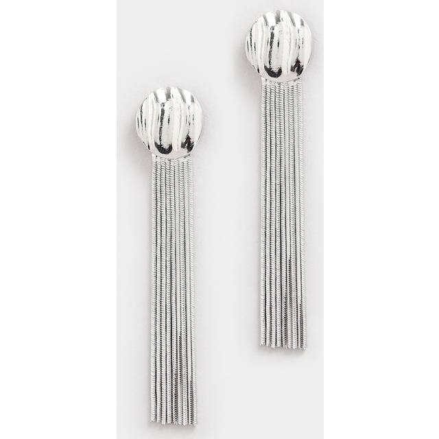 Silver Tone Textured Tassel Earrings - One Size