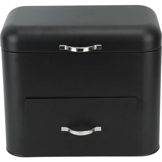 Iron Bread Box 2 Shelves Large Capacity Large Farmhouse Bread Container for Bread Bagels Cookies L black