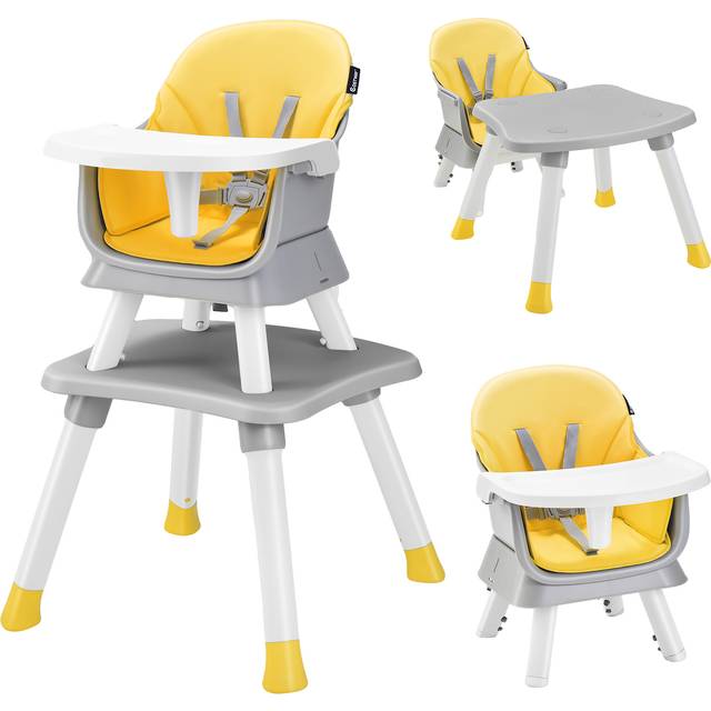 6-in-1 Baby High Chair with 5-Point Harness and Removable Tray-Yellow