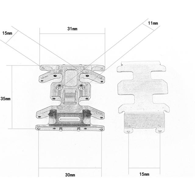 Aluminum Alloy Gearbox Base Skid Protection Plate Chassis Armor Replacements for 1/24 Axial SCX24 black