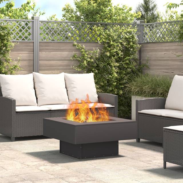 Square Fire Pit - Black, 80x80x40 cm, Made of Steel vidaXL