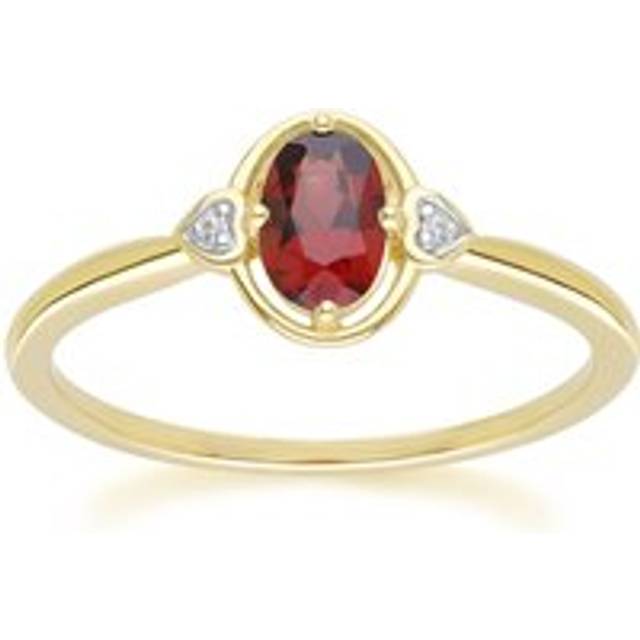 Classic Oval Garnet & Diamond Heart Ring In 9ct Yellow Gold