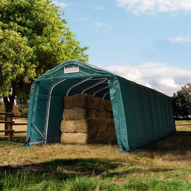 TOOLPORT Field shelter 3.3x8.4m, PVC 800, dark green, soil - (99545)