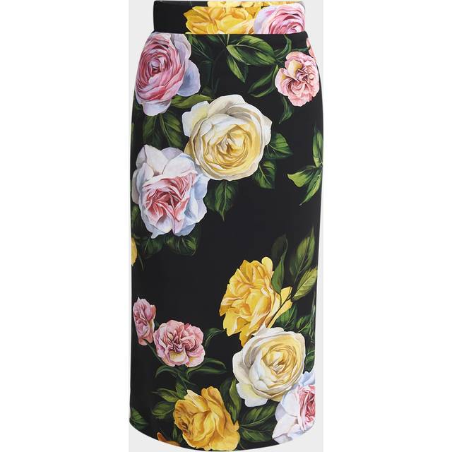 Floral Charmeuse Midi Skirt - BLACK - 50 IT (14 US)