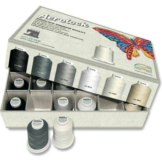 Madeira box aerolock no.125: 24 x 1200m miniking spools core spun white black