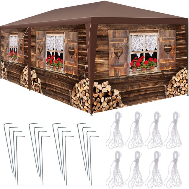 tectake Gazebo Alpine - removable side panels, plug-in assembly, Brown