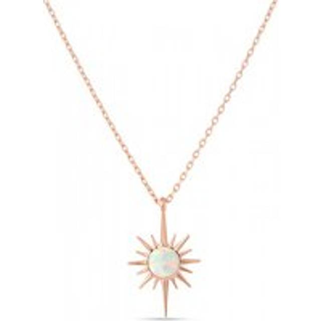 Womens White Opal Northernstar Sterling Silver Pendant Necklace - Metallics - One Size