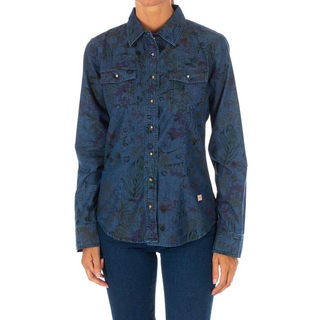 Met Womens Long Sleeve Texan Shirt with lapel collar 10DCL0058 woman - Blue Cotton - Size Small