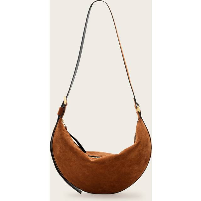 AllSaints Halfmoon Suede Shoulder Bag - Brown, Brown, Women