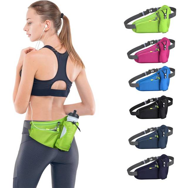 (rose red) Sports Hydration Belt Bag Running Belt Waist Pack Bum Bag With Water Bottle Holder For Men Women