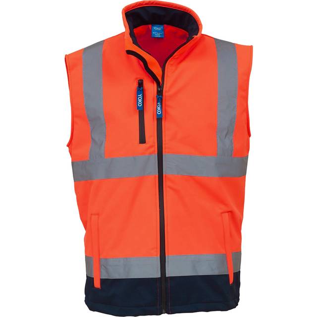 (3XL, Hi Vis Orange/Navy) Yoko Mens Hi Vis Softshell Bodywarmer / Workwear (Pack of 2)