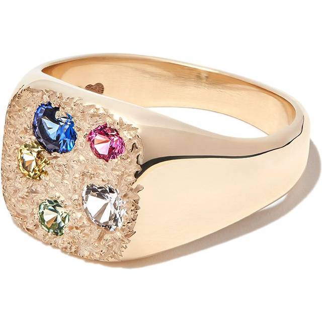 Bleue Burnham - 9kt yellow gold Hanging Basket sapphire signet ring - men - Sapphire/9kt Yellow Gold - L