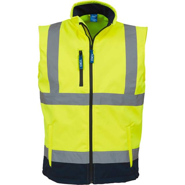 (S, Hi-Vis Yellow/Navy) Yoko Mens Hi Vis Softshell Bodywarmer / Workwear (Pack of 2)