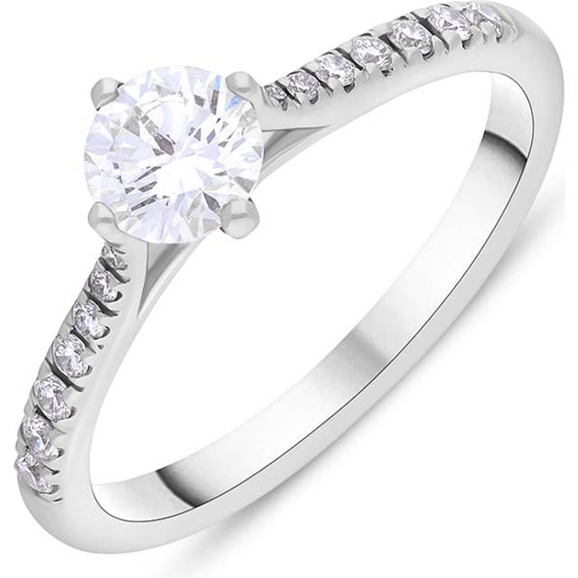 Platinum 0.66ct Diamond GIA Certified Shoulder Set Solitaire Ring - M