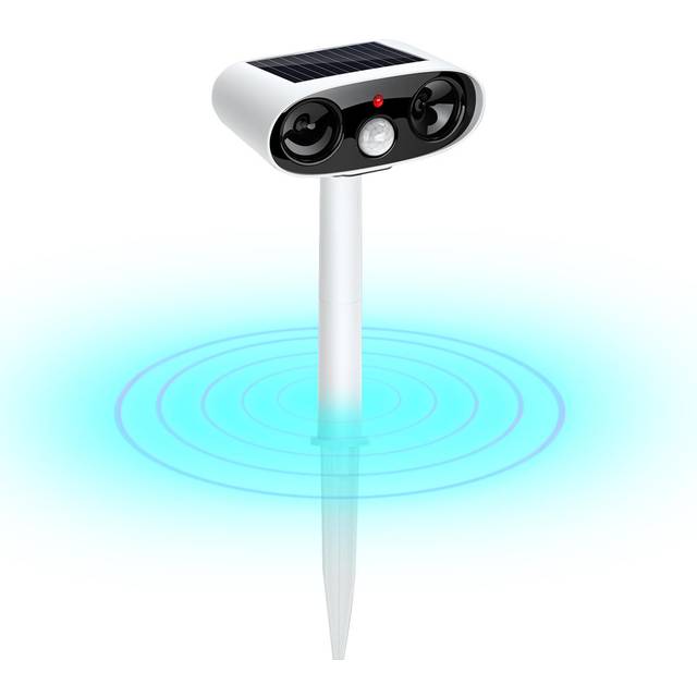 Solar Repellent Ultrasonic Outdoor Pest Bird Squirrel Animal Repeller Waterproof 110 Degree white/black