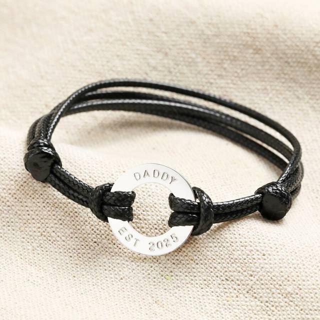 Men's Personalised Sterling Silver Circle Charm Bracelet in Black - black/silver - one size