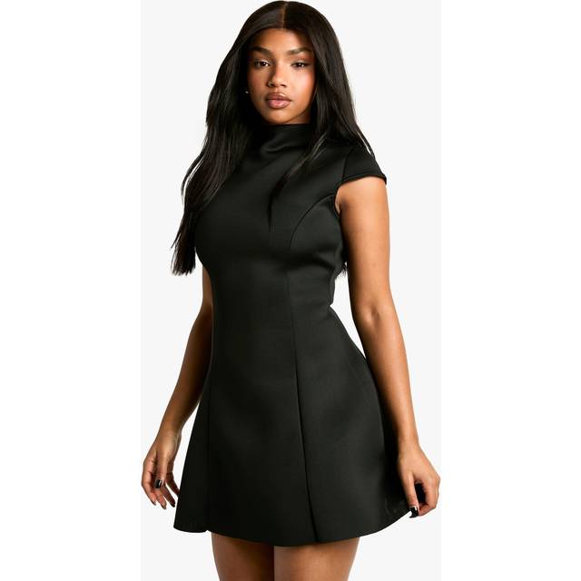 Womens Tailored Cap Sleeve Mini Dress - Black - 10