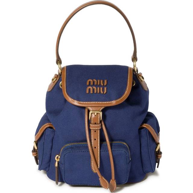 Miu Miu - logo-lettering backpack - women - Cotton/Calf Leather - One Size - Blue