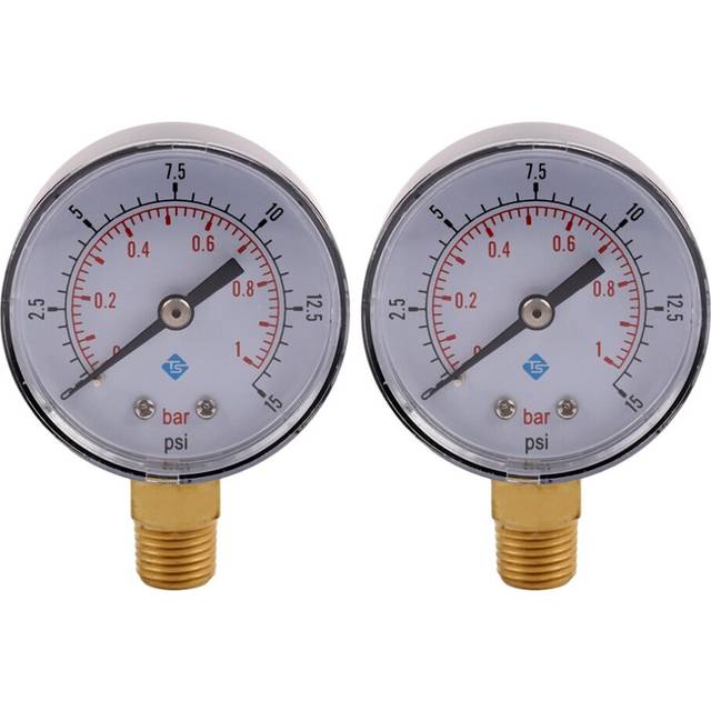 2X 0-1Bar 50mm Water Pressure Gauge Meter 1/4 Inch NPT Thread Manometer -50-15Psi