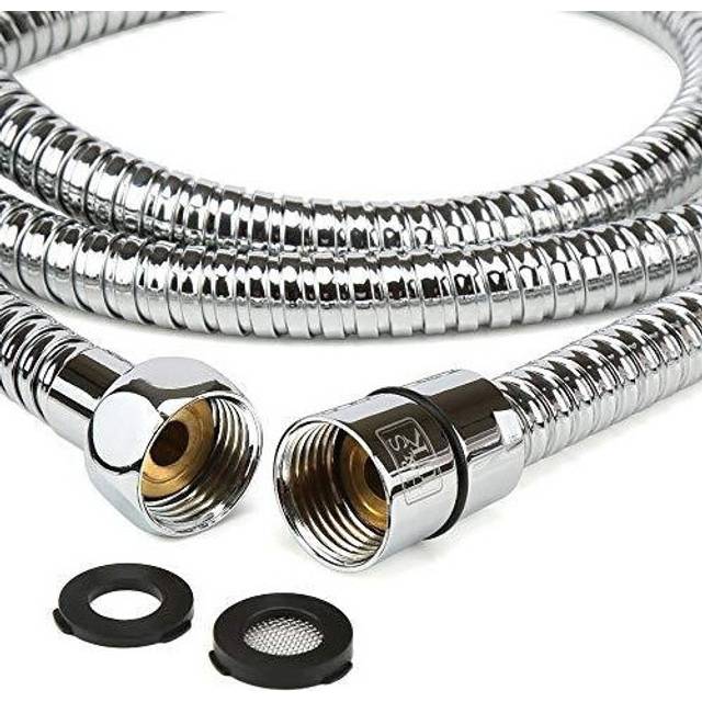 "H&S 1.75m (69"") Stainless Steel Replacement Shower Hose Anti-Kink with 2 Washers - Chrome"