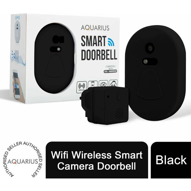 Aquarius Wireless Smart Camera Doorbell With Real Time Monitoring, Night Vision, Compatible With Ios And Android - Black