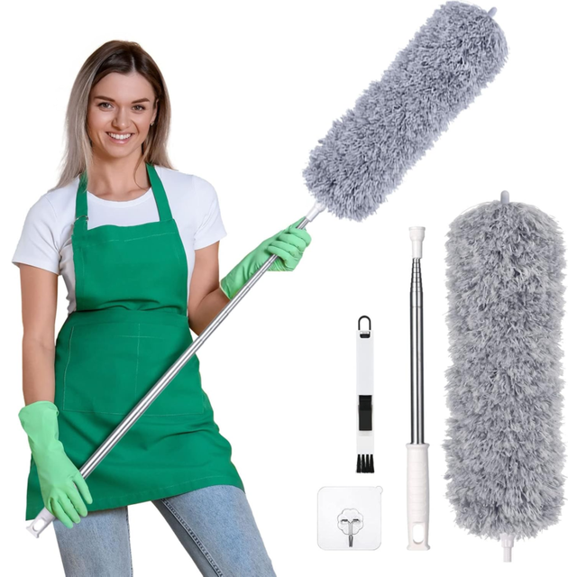 Vicloon Feather Duster Extendable, 100 Inch Microfiber Duster with Bendable and Window Slot Cleaning Brush, Ideal for Ceiling Fans, Cars