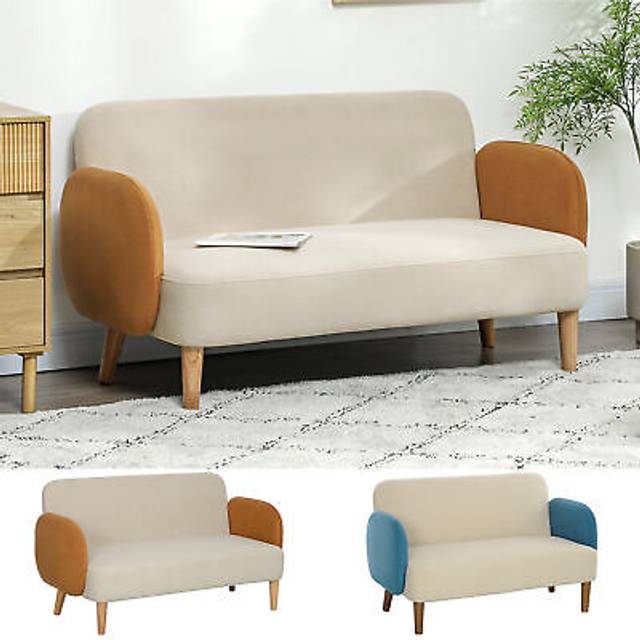 HOMCOM Small 2 Seater Sofa, Modern Nordic Loveseat Sofa Couch with Rubber Wood Legs, Velvet Fabric Sofa for Living Room, Bedroom, Small Space, 128 x 7