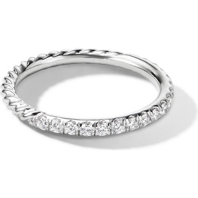 David Yurman - 18kt white gold Cable Collectibles diamond stack ring (2mm) - women - 18kt White Gold/Diamond - 5 - Silver