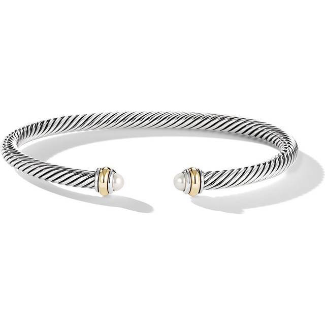 David Yurman - 18kt yellow gold and sterling silver Classic Cable bracelet (4mm) - women - Sterling Silver/18kt Yellow Gold/Freshwater Pearl - XS