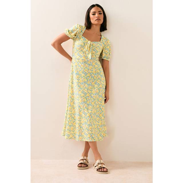 Pixiegirl Yellow Ditsy Floral Tie Front Midi Dress 12 Pixiegirl | Petite Women's Floral Dresses