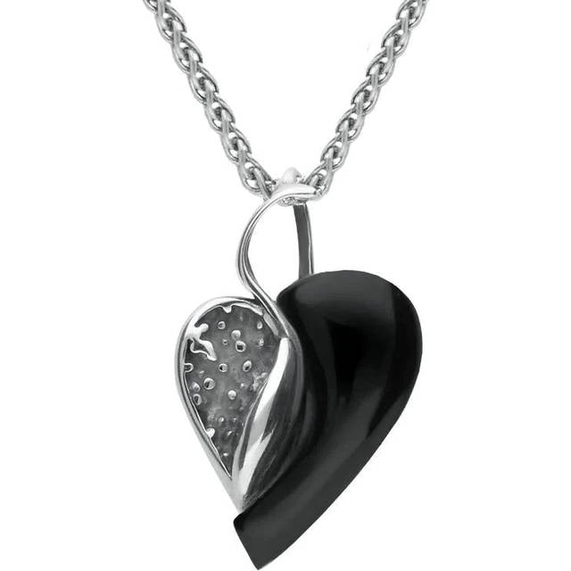 Sterling Silver Whitby Jet Small Heart Swirl Necklace