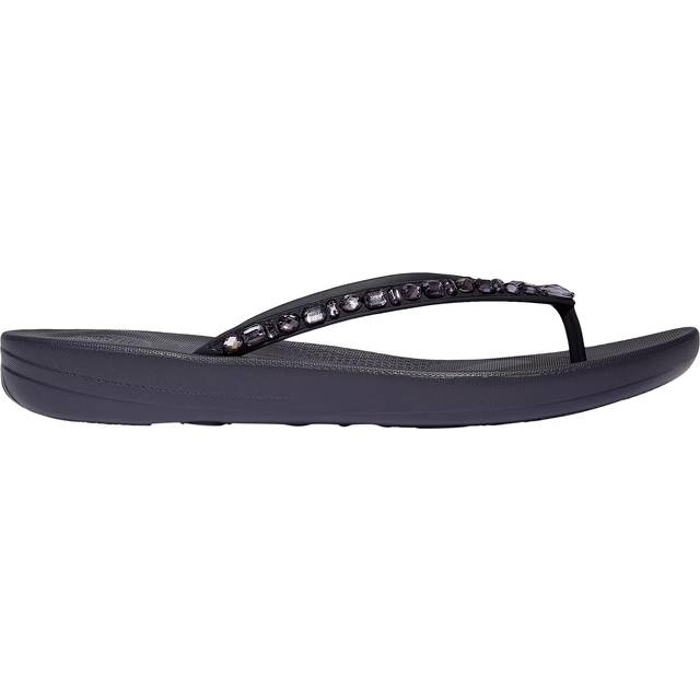 Women's FitFlop Womens iQushion Multi-Crystal Ergonomic Flip-Flops - Black - Size: 5